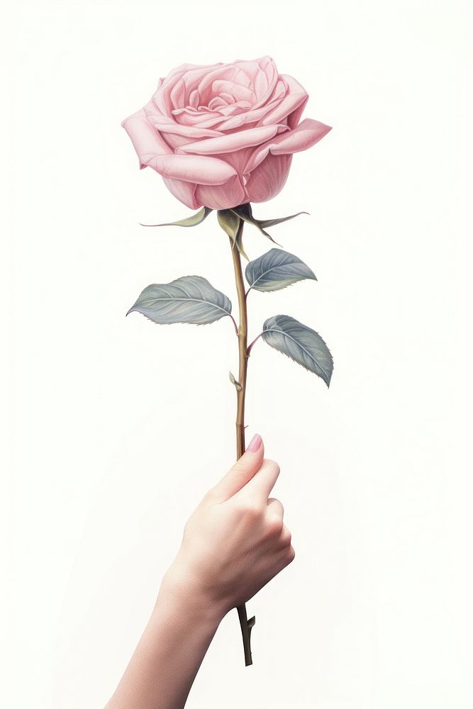 Woman hand holding roses flower plant white background. AI generated Image by rawpixel.