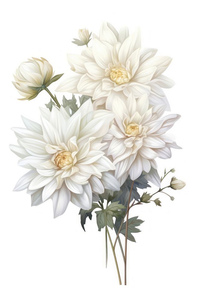 White wedding flower bouquet dahlia plant white background. AI generated Image by rawpixel.