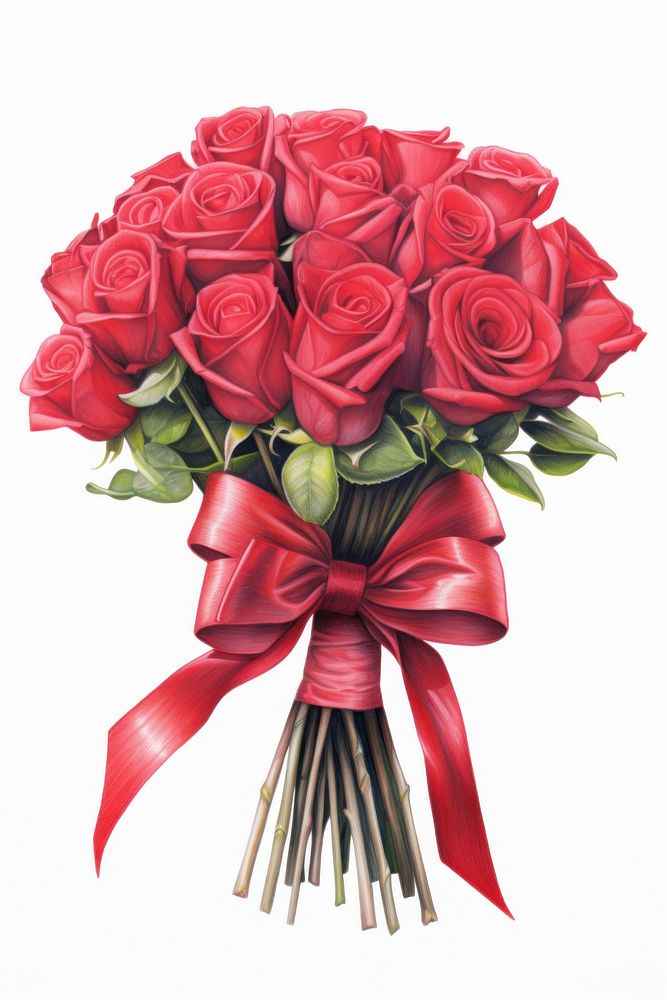Full bloom of red rose bouquet ribbon flower plant. AI generated Image by rawpixel.