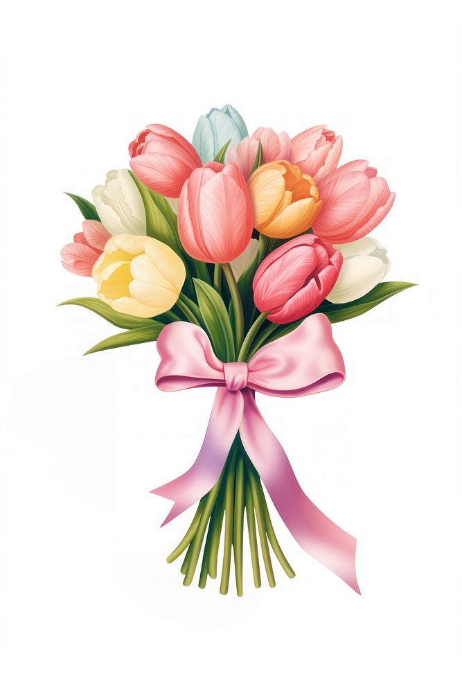Rose and tulip bouquet flower ribbon plant. AI generated Image by rawpixel.