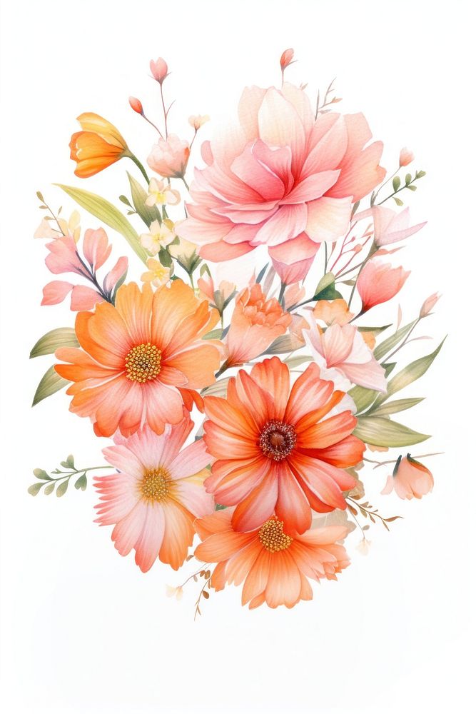 Pink and orange flowers bouquet pattern petal plant. AI generated Image by rawpixel.