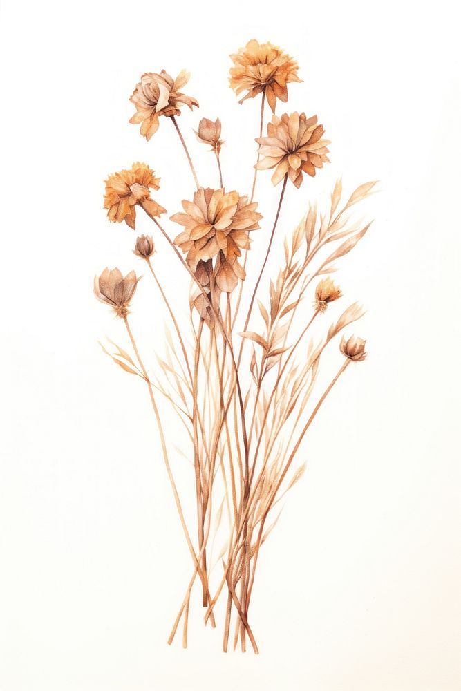 Brown dried flower bouquet drawing sketch plant. AI generated Image by rawpixel.
