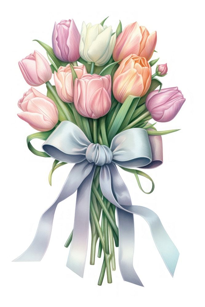 Rose and tulip bouquet flower ribbon plant. AI generated Image by rawpixel.