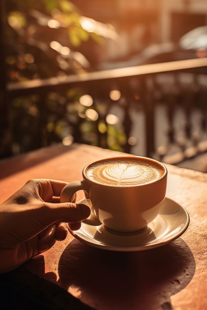 Hand holding a coffee cup against a cafe drink mug refreshment. AI generated Image by rawpixel.