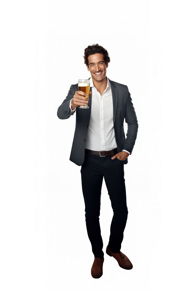Smiling man holding beer glass in his hand blazer photo white background. AI generated Image by rawpixel.