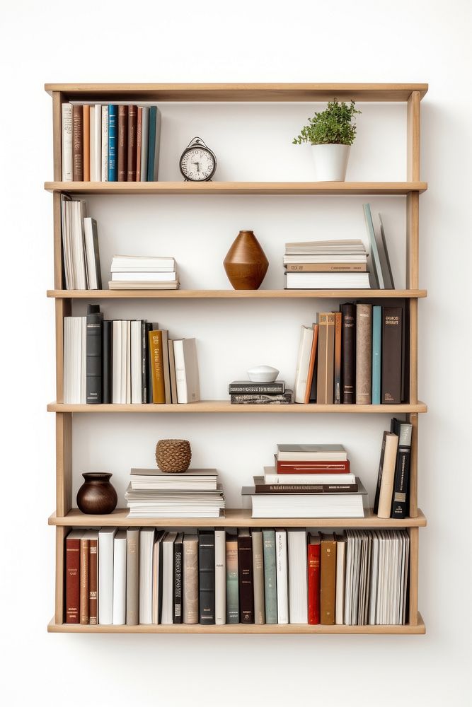 Minimal bookshelf furniture bookcase white background. AI generated Image by rawpixel.