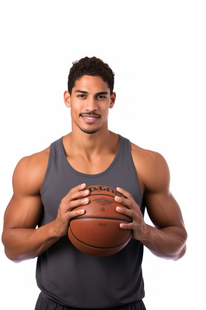 Sportive basketball player holding ball sports white background determination. AI generated Image by rawpixel.