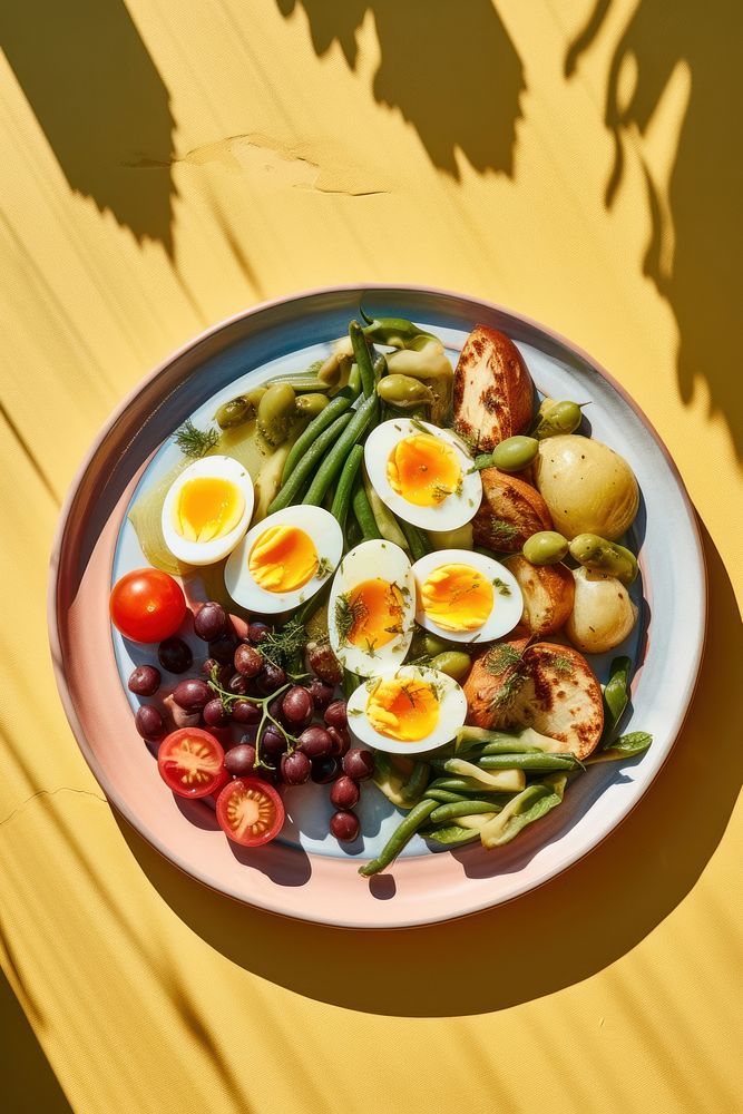 Salad Nicoise plate salad table. AI generated Image by rawpixel.