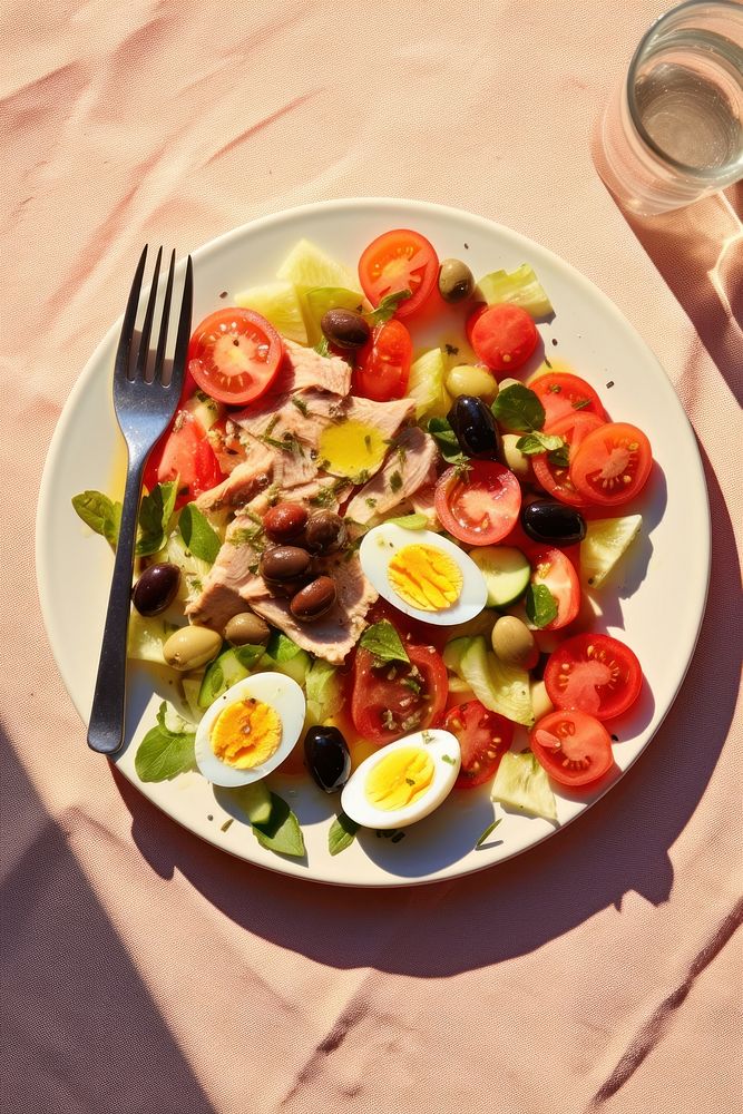 Salad Nicoise plate salad table. AI generated Image by rawpixel.