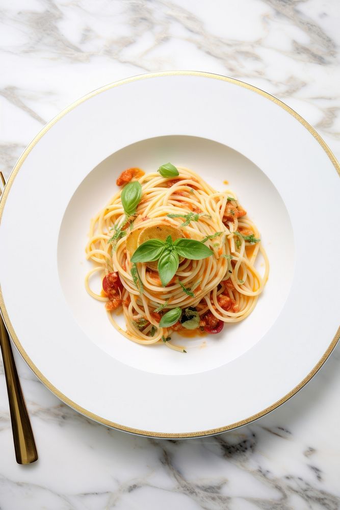 Spaghetti Aglio spaghetti pasta plate. AI generated Image by rawpixel.