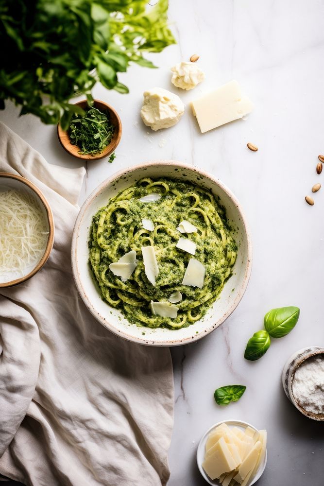 Pesto Pasta guacamole table food. AI generated Image by rawpixel.