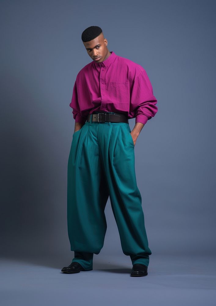 Black man in vibrant pants standing magenta adult. AI generated Image by rawpixel.