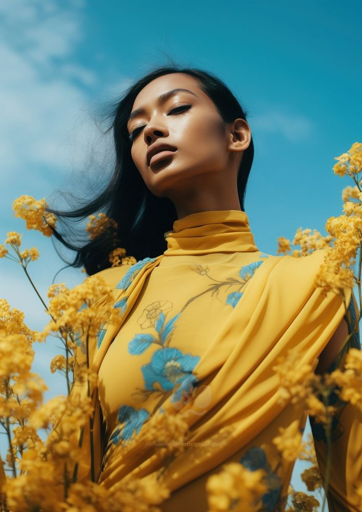 Thai woman portrait flower yellow. 