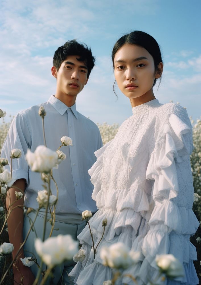 Thai man and woman flower portrait outdoors. AI generated Image by rawpixel.