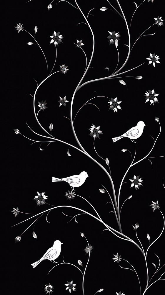 Bird pattern wallpaper black. AI generated Image by rawpixel.