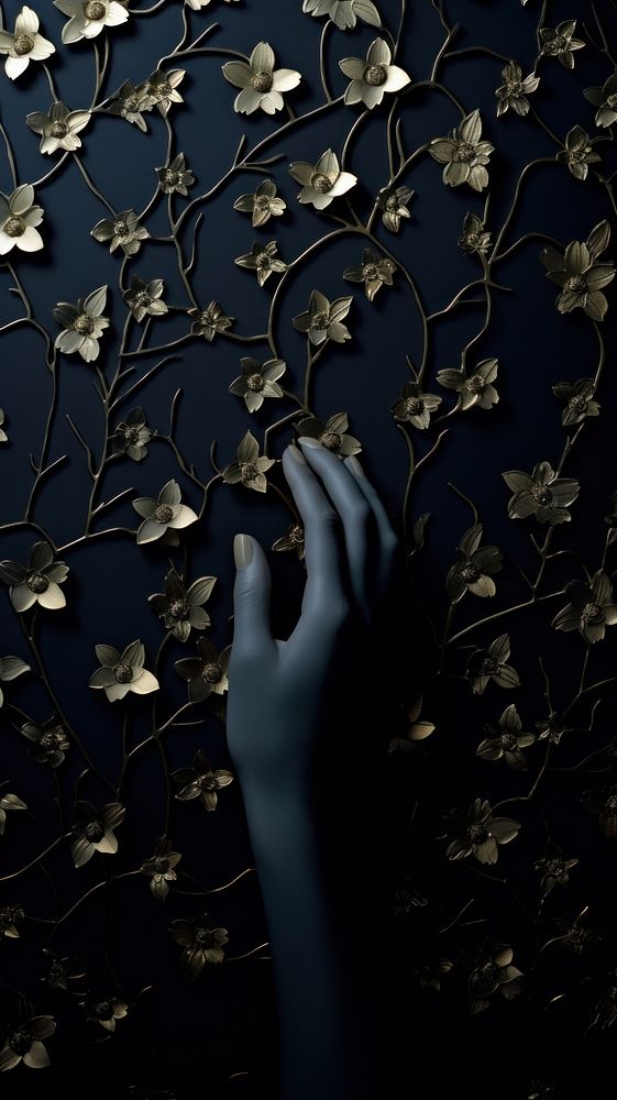 Black wallpaper finger plant hand. AI generated Image by rawpixel.