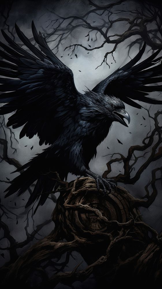 Flying crow art animal black bird. AI generated Image by rawpixel.