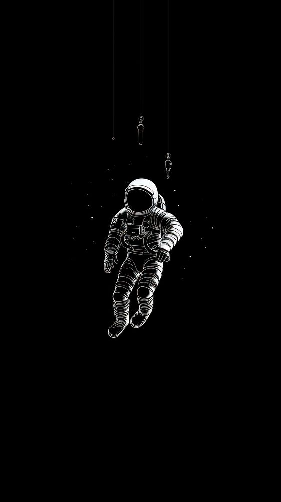 Floating astronaut art black illuminated illustrated. 