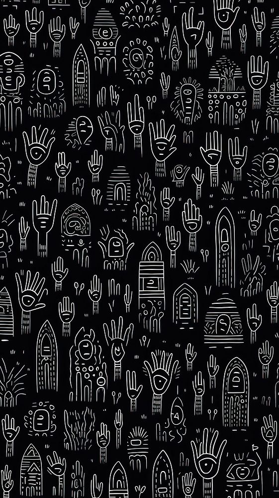 Hand doodle illustration pattern black backgrounds. AI generated Image by rawpixel.
