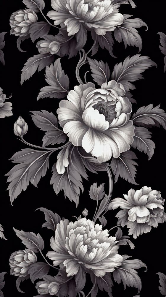 Monochrome vintage flower craft wallpaper pattern plant. AI generated Image by rawpixel.
