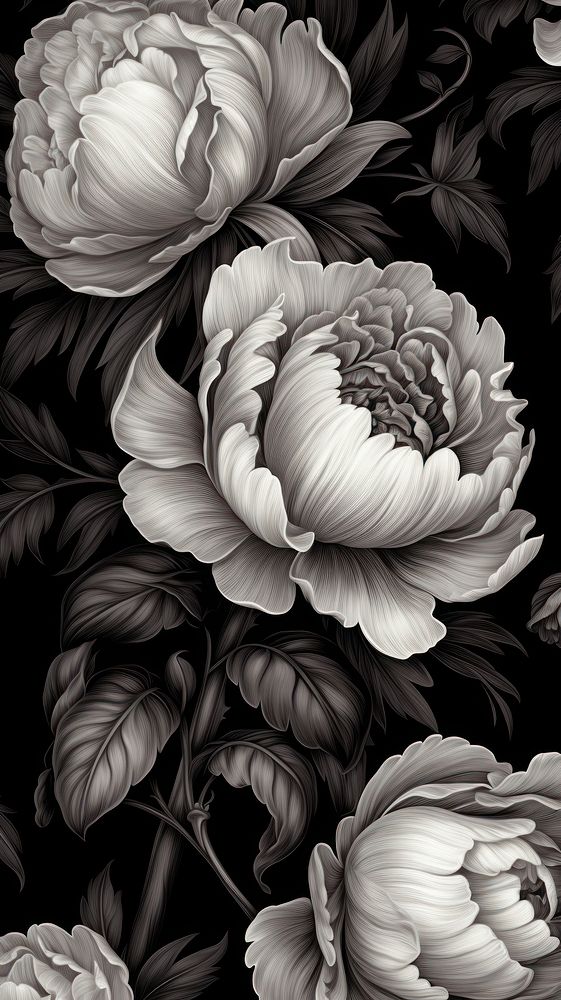 Monochrome vintage flower craft pattern plant black. AI generated Image by rawpixel.