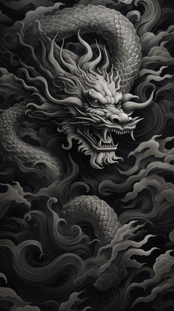 Monochrome chinese dragon black representation creativity. 
