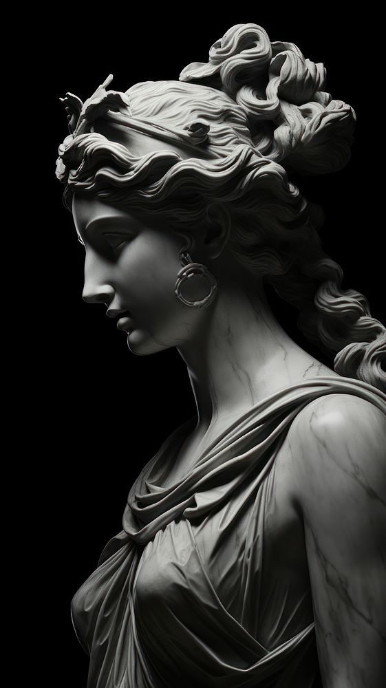 Monochrome greek marble sculpture statue black art. 