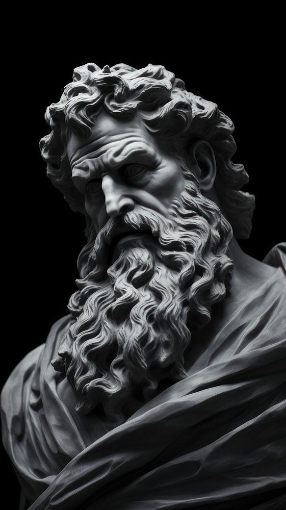 Monochrome greek marble sculpture statue black art. 