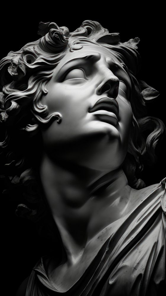 Monochrome greek sculpture portrait statue black. 