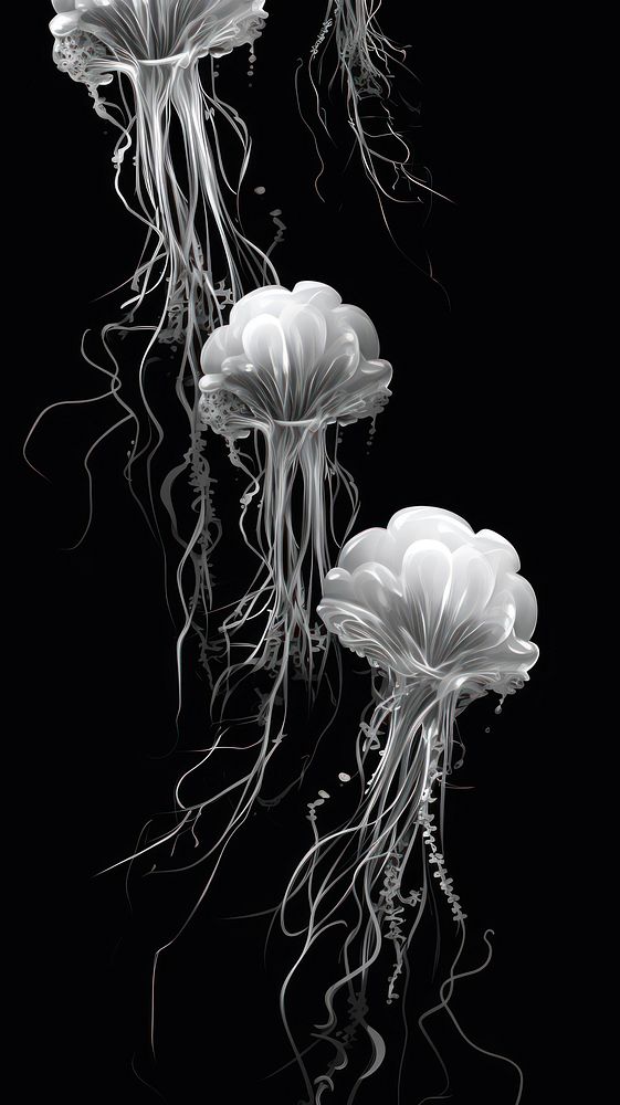 Monochrome jellyfish invertebrate underwater chandelier. AI generated Image by rawpixel.