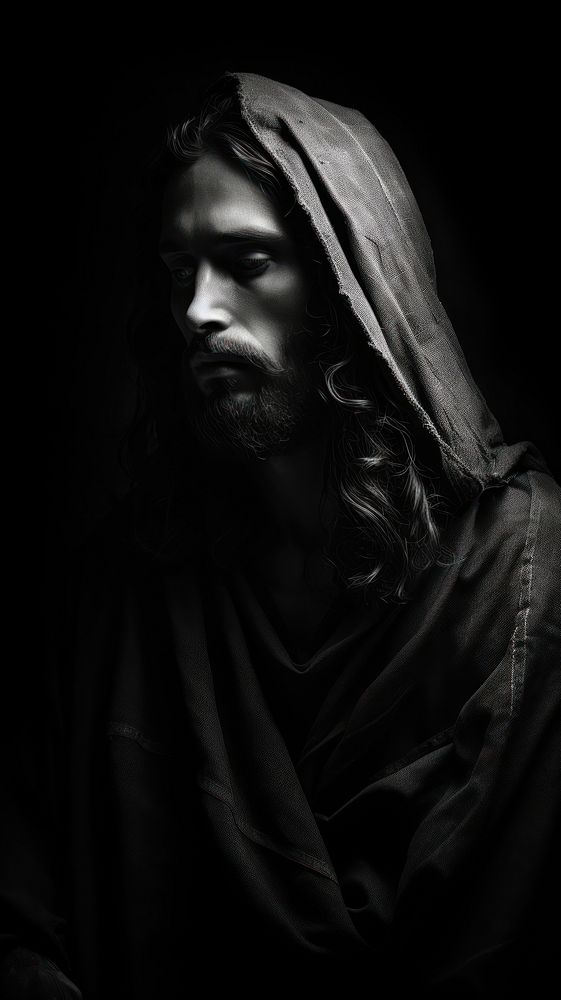 Monochrome Jesus portrait adult black. AI generated Image by rawpixel.