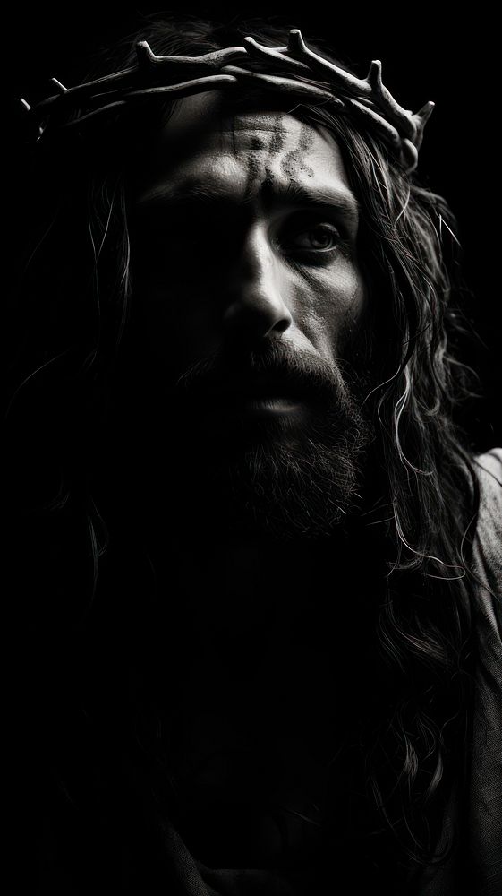 Monochrome Jesus portrait adult beard. 