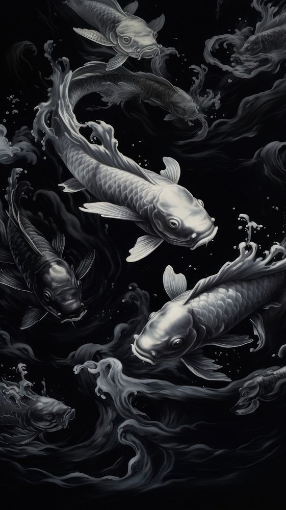 Monochrome koi fish animal nature black. AI generated Image by rawpixel.