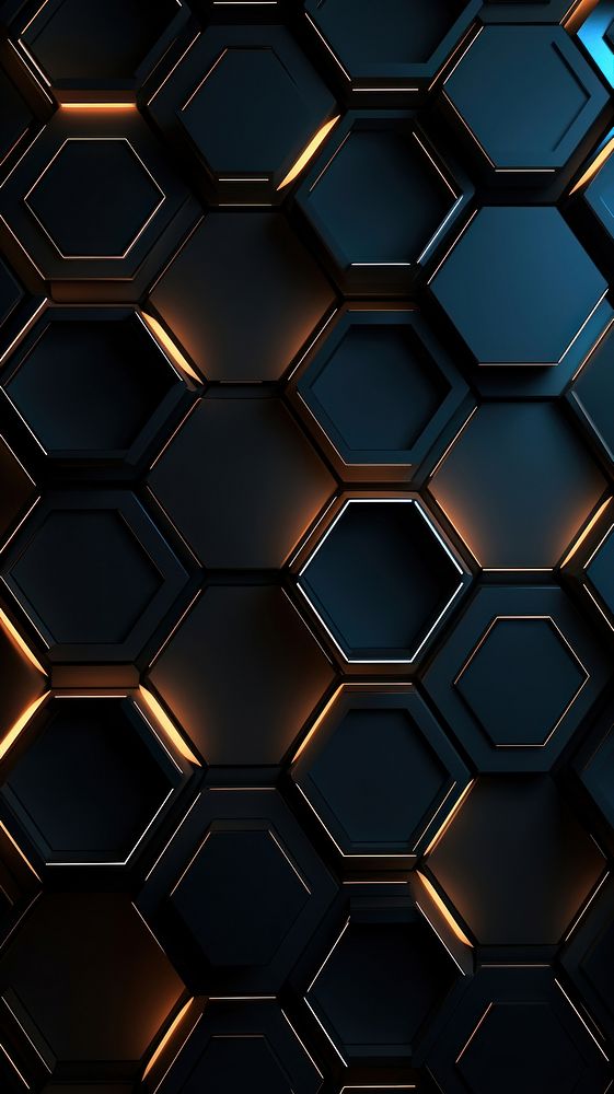 Monochrome neon light hexagon black pattern architecture. AI generated Image by rawpixel.