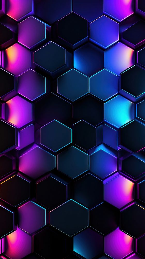 Monochrome neon light hexagon pattern purple backgrounds repetition. 
