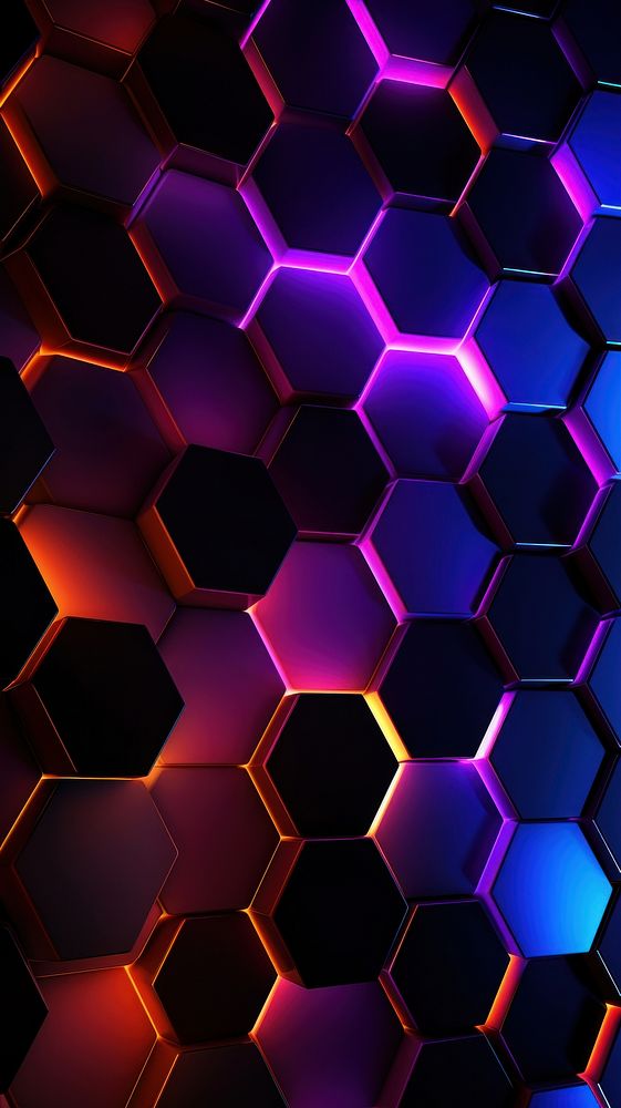 Neon light hexagon pattern purple illuminated backgrounds. AI generated Image by rawpixel.
