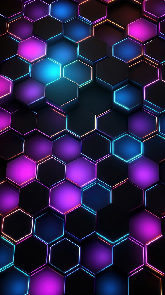 Neon light hexagon pattern purple backgrounds futuristic. AI generated Image by rawpixel.