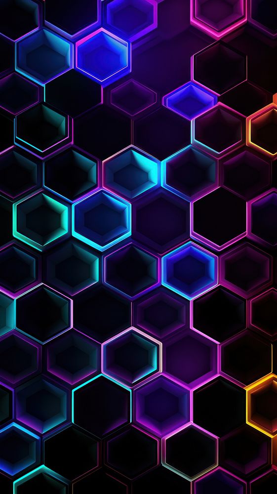 Neon light hexagon pattern honeycomb purple backgrounds. AI generated Image by rawpixel.