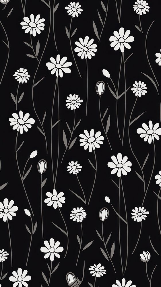 Small flower pattern wallpaper white black. 