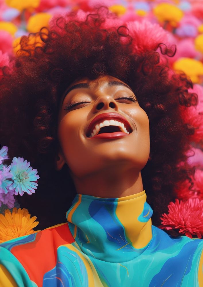 Black woman face portrait flower smile. AI generated Image by rawpixel.