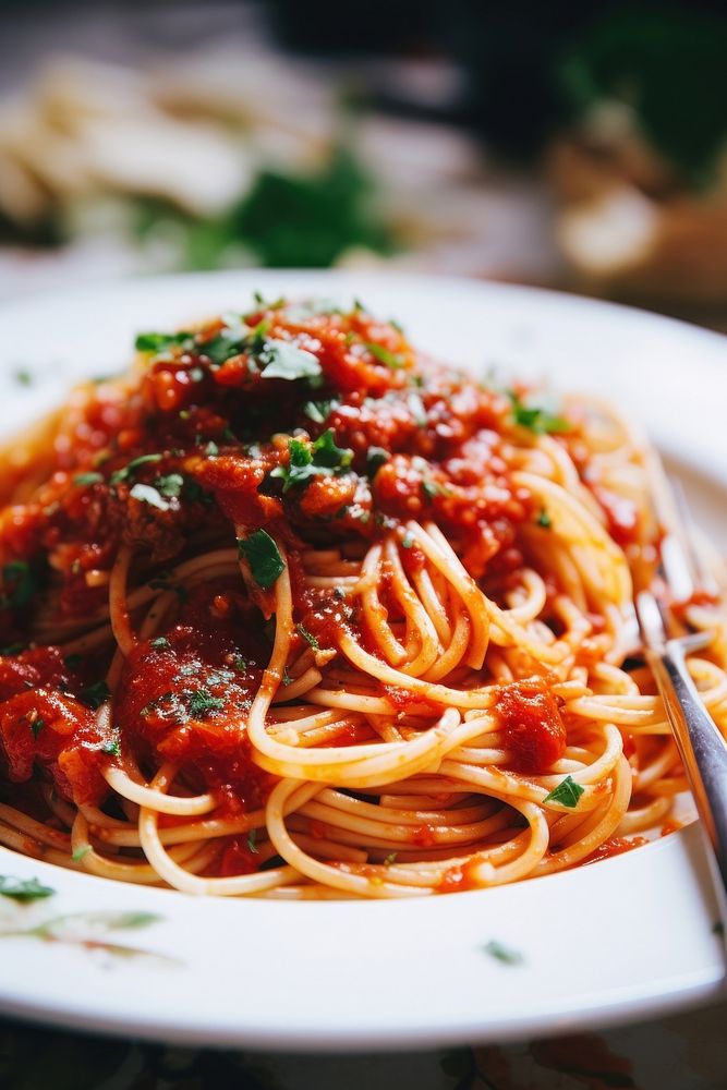 Spaghetti red sauce pasta plate food. AI generated Image by rawpixel.