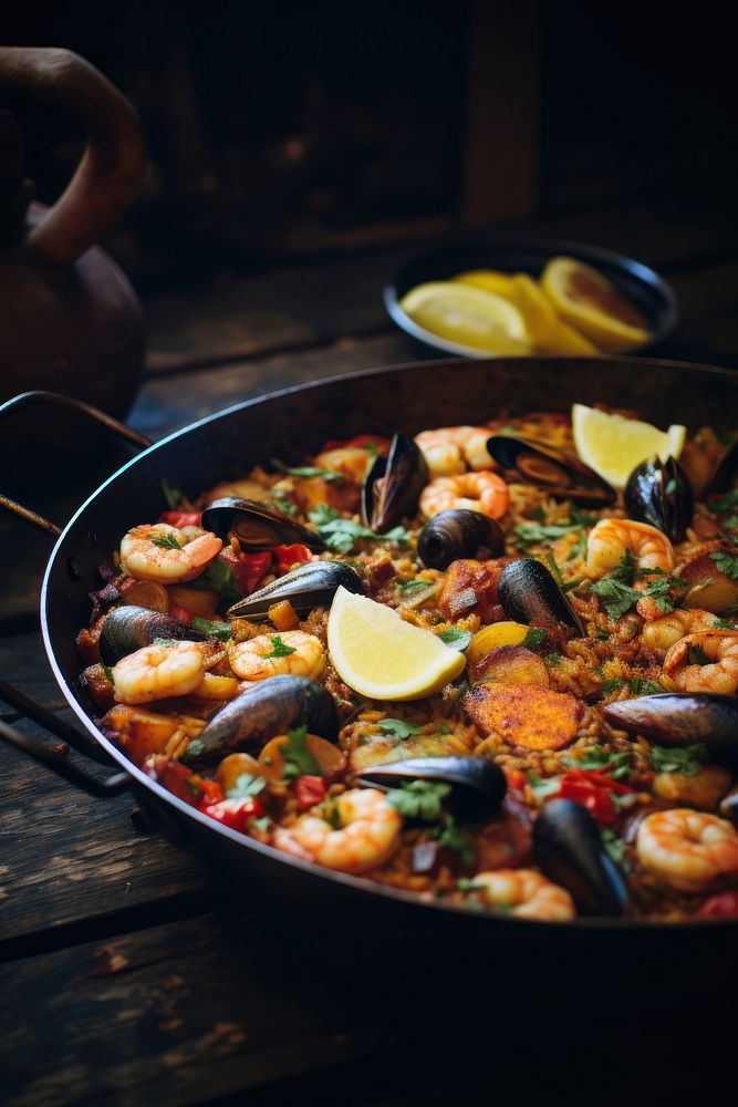 Paella food crustacean restaurant. AI generated Image by rawpixel.