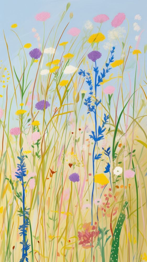 Flowers field outdoors painting nature. AI generated Image by rawpixel.