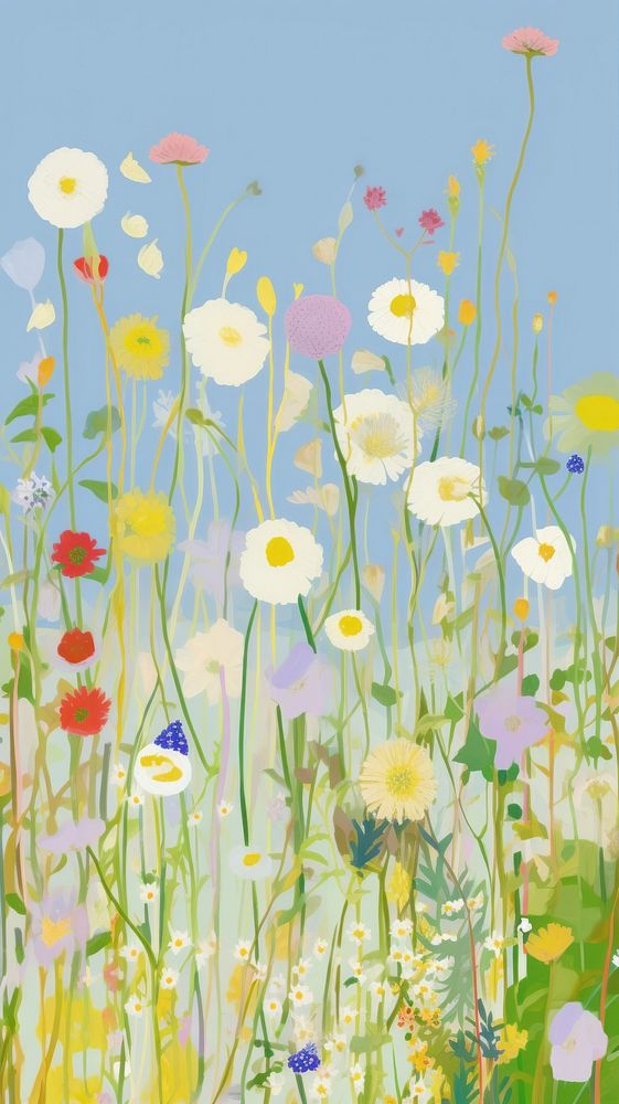 Flowers field outdoors painting nature. AI generated Image by rawpixel.