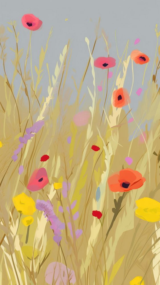 Flowers field outdoors painting plant. AI generated Image by rawpixel.
