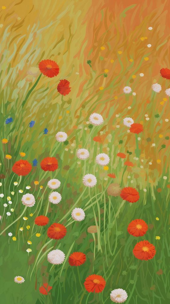 Flowers field grassland outdoors painting. AI generated Image by rawpixel.