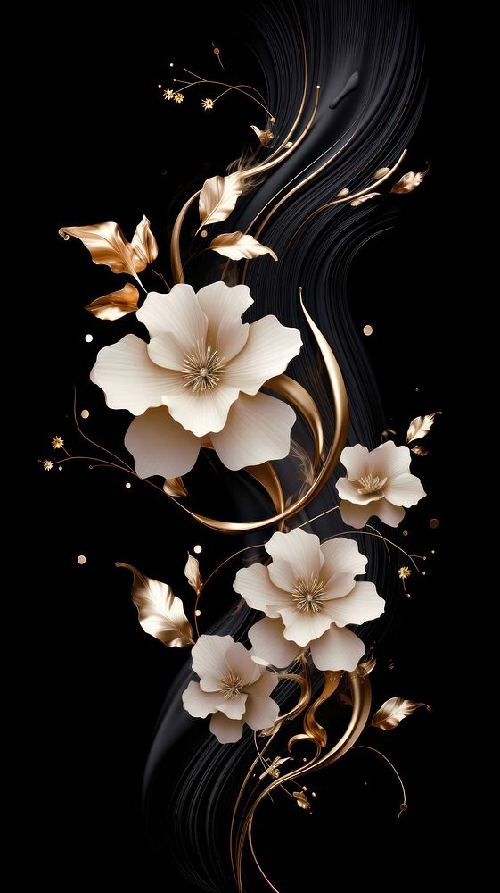 Gold wallpaper pattern flower plant. AI generated Image by rawpixel.