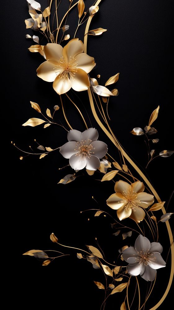 Gold wallpaper pattern flower plant. AI generated Image by rawpixel.