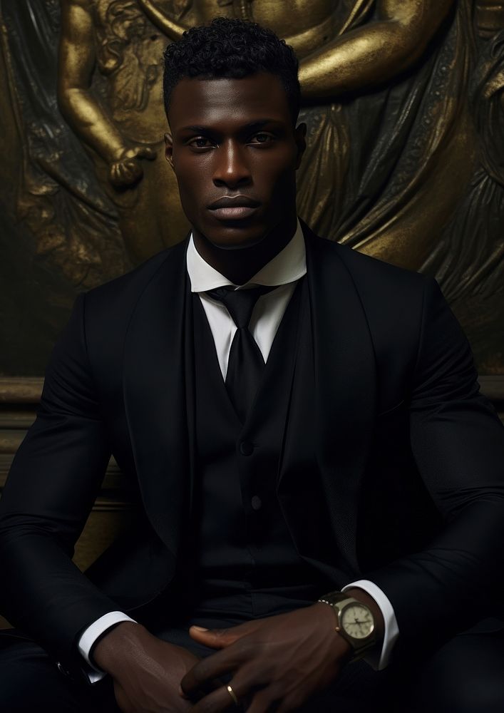 Fashion photo of a black man portrait fashion sitting. AI generated Image by rawpixel.
