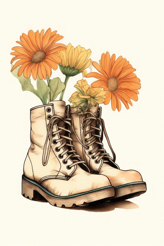 Flower inside boots footwear plant shoe. AI generated Image by rawpixel.